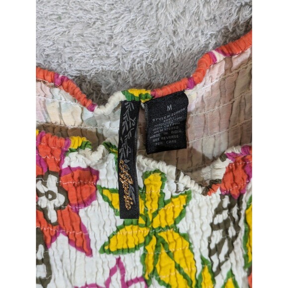 Vintage Tropical Floral Cotton Babydoll Sun Dress Size M Beachy Boho Patchwork - Picture 3 of 6